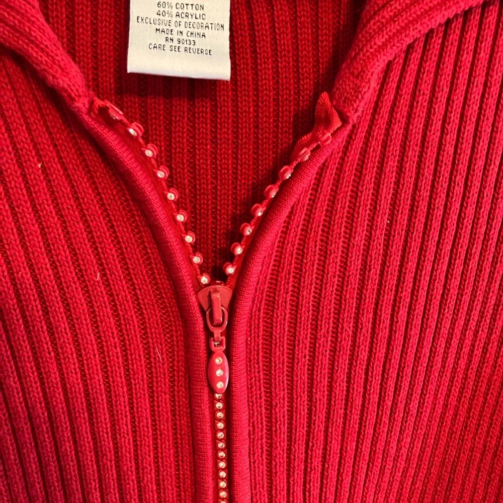 Quacker Factory Red Short-Sleeve Zip Front Cardigan - Picture 6 of 6